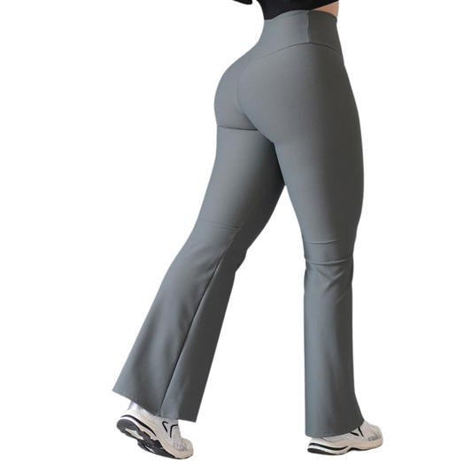 Leggings Deportivos para Mujer Fitness:  Efecto Básico, Cintura Alta, Textil Lycra Transpirable con Relieves Lineas, Color Gris Luna | Adriana Olimpo