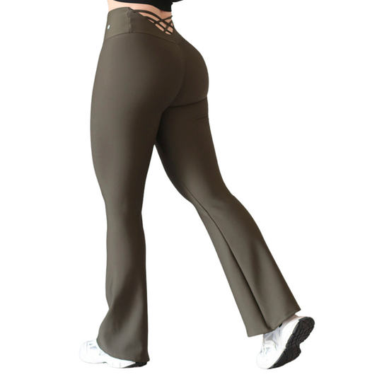 Leggings Deportivos para Mujer Fitness: Efecto Push Up, Cintura Alta, Textil Lycra Transpirable con Acabado Liso, Color Verde Olivo | Adriana Olimpo