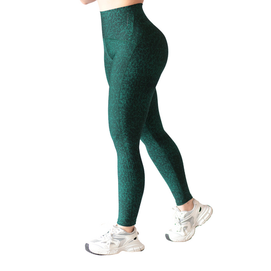 Leggings Deportivos para Mujer Fitness: Efecto Basico, Cintura Alta, Textil Lycra Transpirable con Acabado Liso Manchitas,Color Verde | Adriana Olimpo