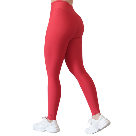 Leggings deportivos supplex para mujer, efecto push up con cintura alta, textil lycra transpirable con acabado liso. Color rojo | Adriana Olimpo