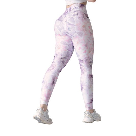 Leggings deportivos Suplex para mujer, efecto push up con cintura alta, textil lycra transpirable con acabado liso naturaleza. Color blanca multicolor | Adriana Olimpo