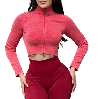 Chamarra deportiva manga larga | Transpirable, Relieves – Rojo Cereza