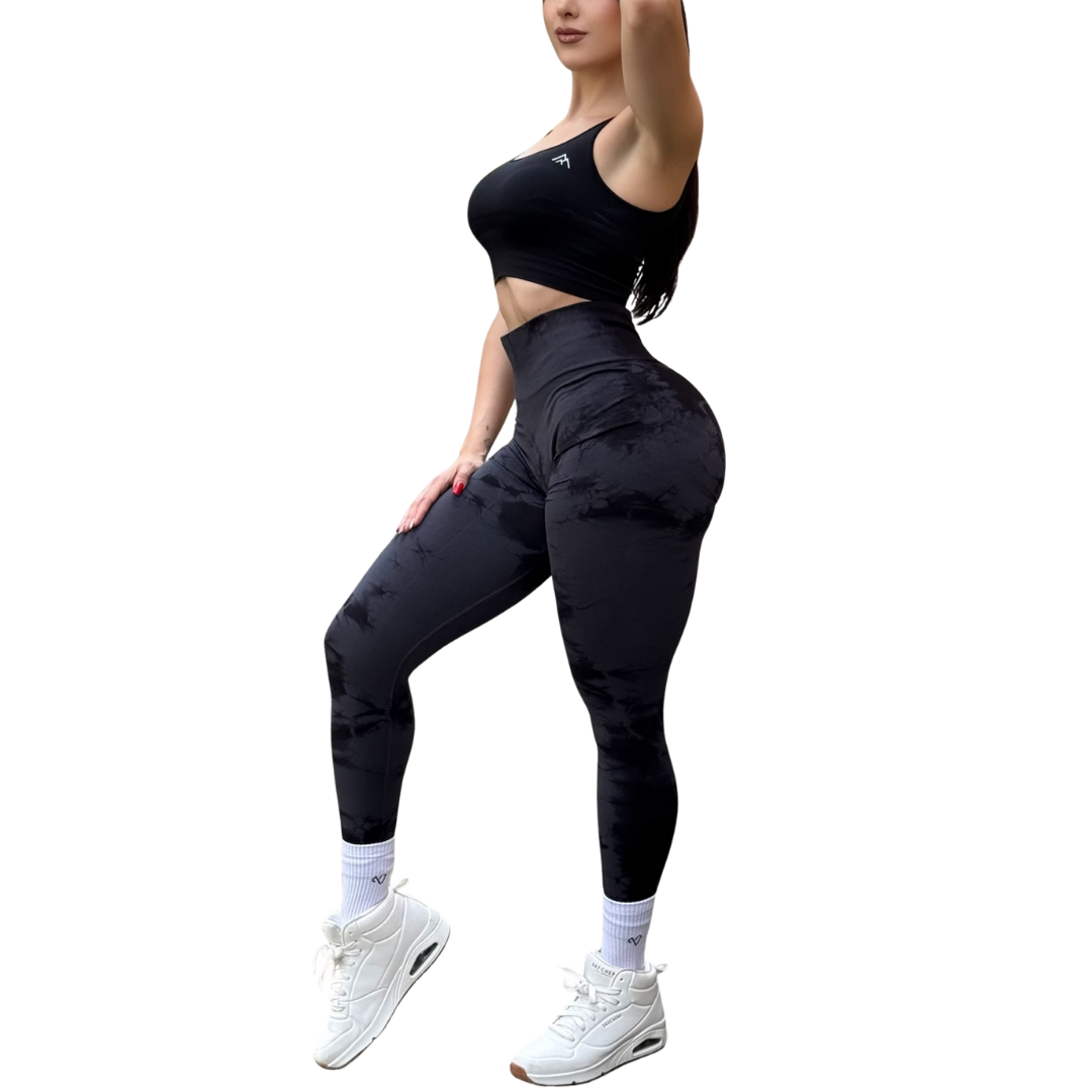 Leggings Deportivos Seamless de Compresión para Mujer Fitness: Glúteos Redondos, Vientre Plano y Cintura Definida | Push Up + Burbuja + Compresión Faja. Ultra Cómodos. Color oxford y negro | Adriana Olimpo