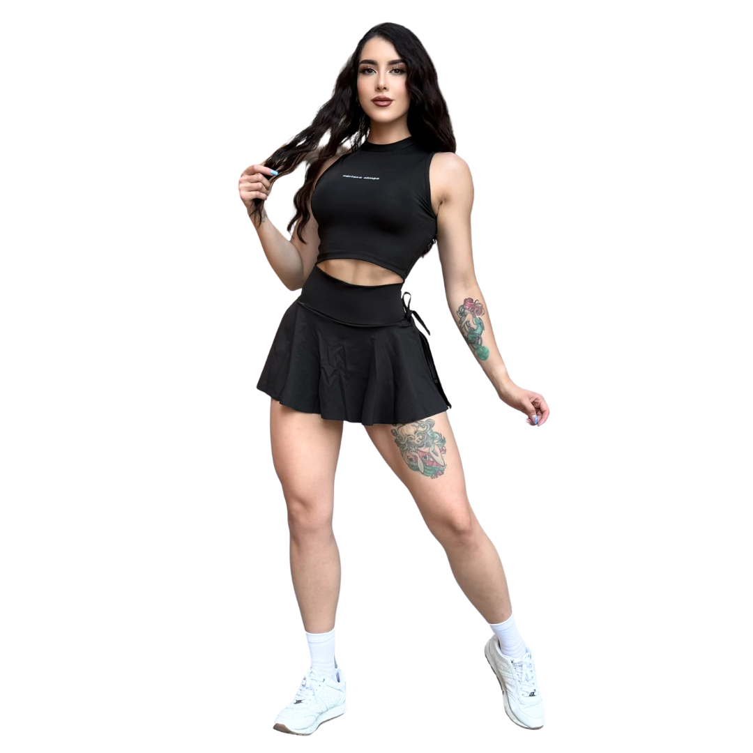 Falda Short Deportiva para Mujer Fitness: Con Lazo, Textil Lycra Transpirable con Acabado Liso, Negro | Adriana Olimpo 🖤
