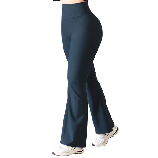 Leggings Deportivos para Mujer Fitness:  Efecto Básico, Cintura Alta, Textil Lycra Transpirable con Relieves Lineas, Color Azul Media Noche | Adriana Olimpo