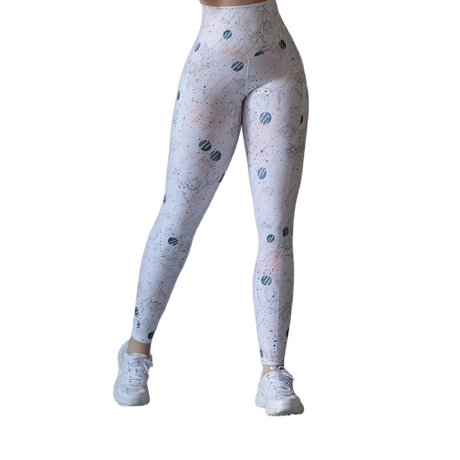 Leggings básico con bolsillos | Supplex Stretch, Liso Flores – Blanco