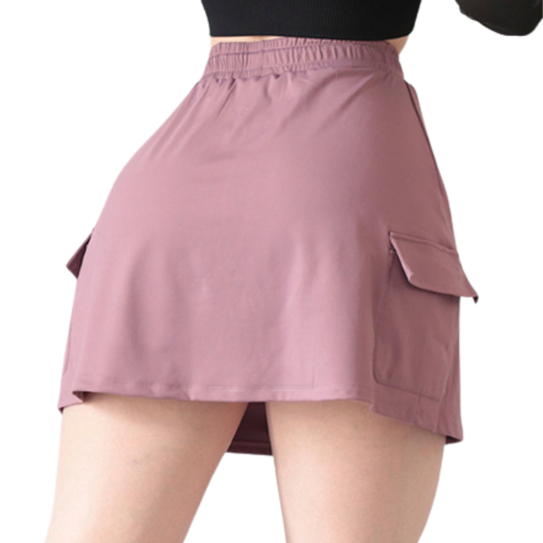 Falda Shorts Deportivos para Mujer Fitness: Efecto Básico, Cintura Alta Con Listón, Textil Lycra Transpirable con Acabado Liso, Color Rubor | Adriana Olimpo