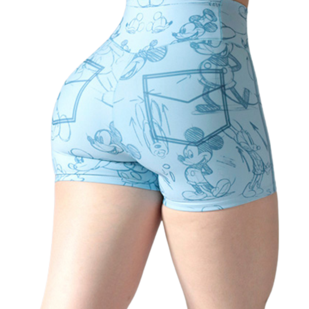 Short Mini para Mujer Fitness: Efecto Básico, Cintura Alta, Textil Lycra Transpirable con Acabado Liso Mikey, Azul | Adriana Olimpo