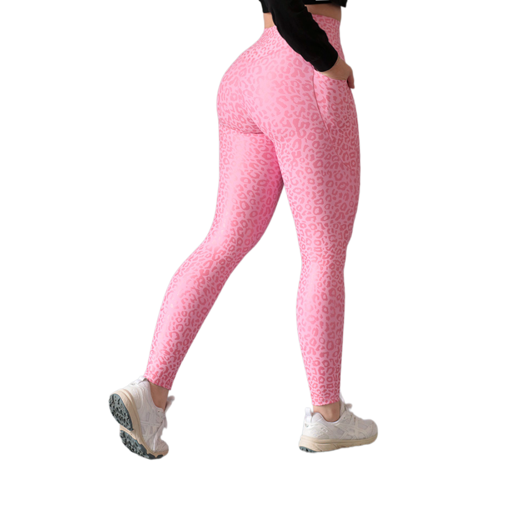 Leggings básico con bolsillos | Supplex Stretch, Destellos Felina – Rosa