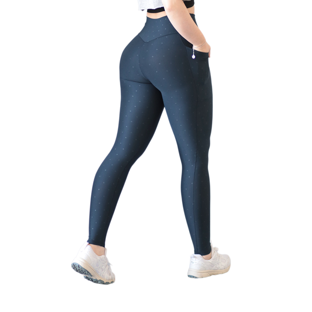 Leggings básico con bolsillos | Supplex Stretch, Relieves Polka - Azul