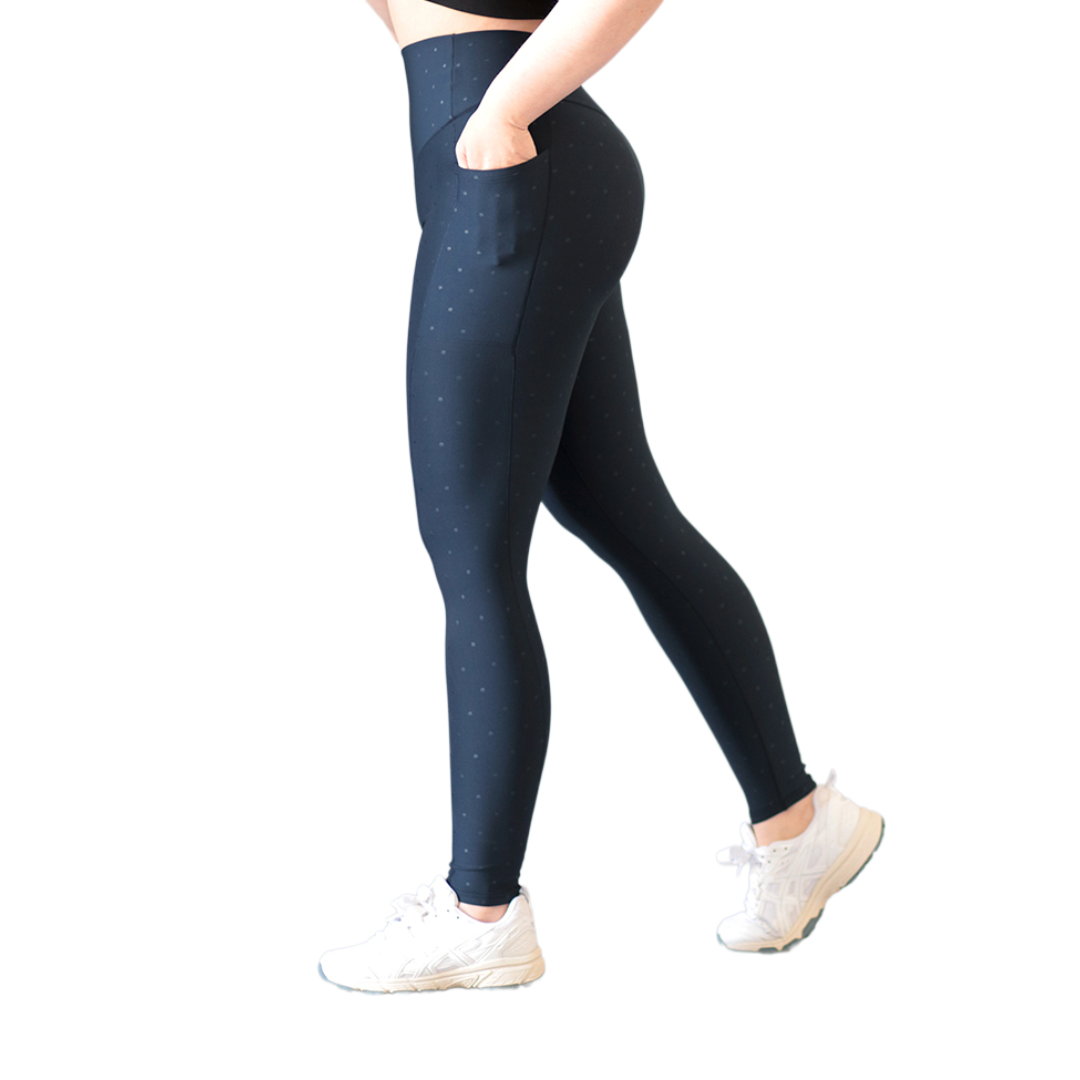 Leggings básico con bolsillos | Supplex Stretch, Relieves Polka - Azul