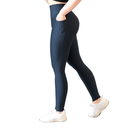 Leggings básico con bolsillos | Supplex Stretch, Relieves Polka - Azul