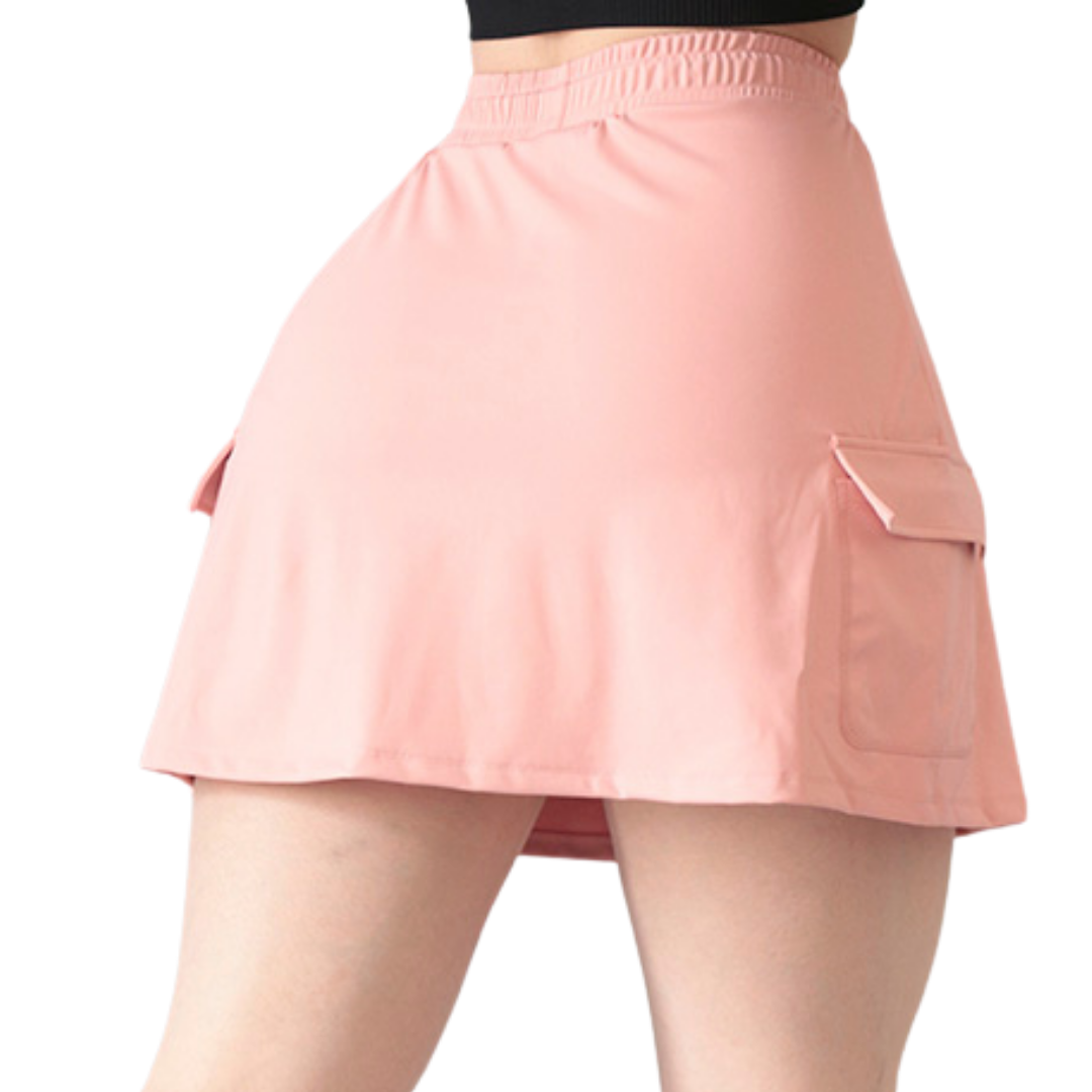 Falda Shorts Deportivos para Mujer Fitness: Efecto Básico, Cintura Alta Con Listón, Textil Lycra Transpirable con Acabado Liso, Color Coral | Adriana Olimpo