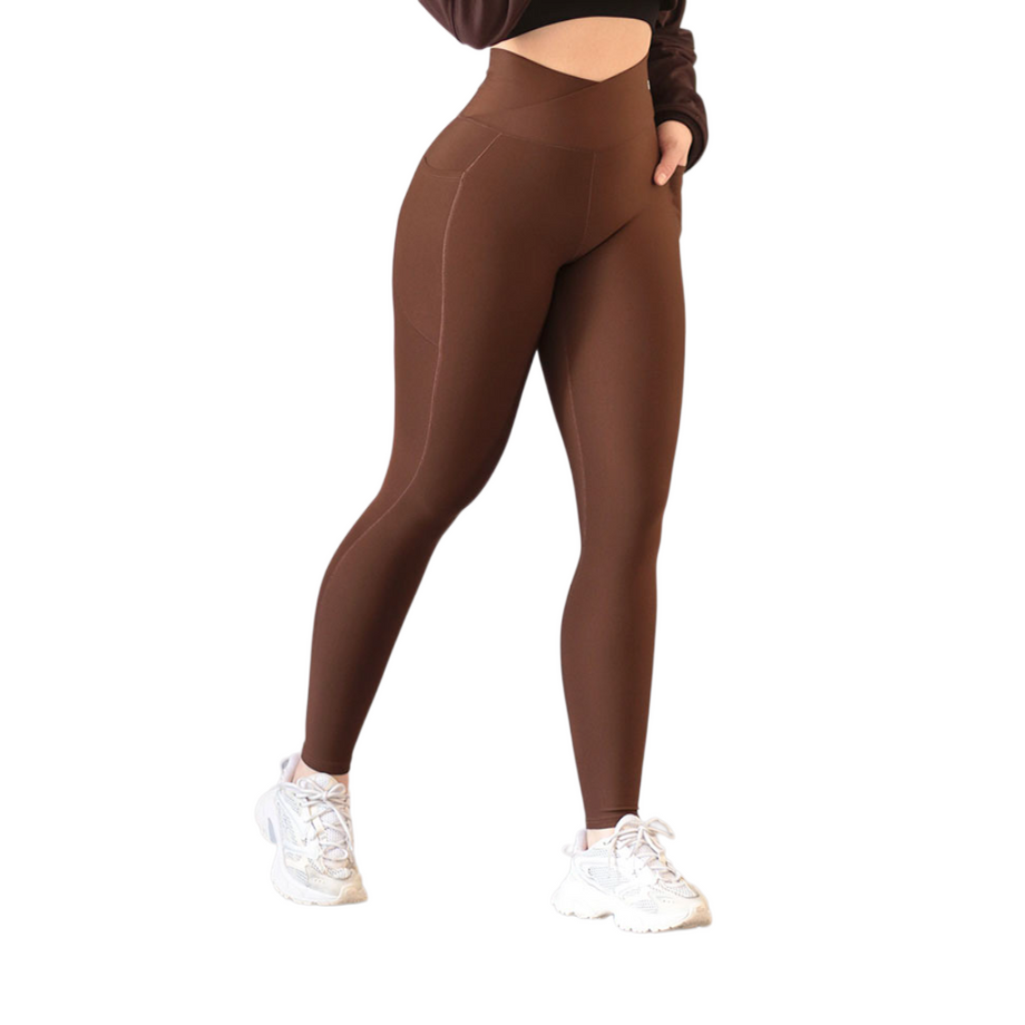 Leggings básico con bolsillos | Supplex Stretch, Liso – Café