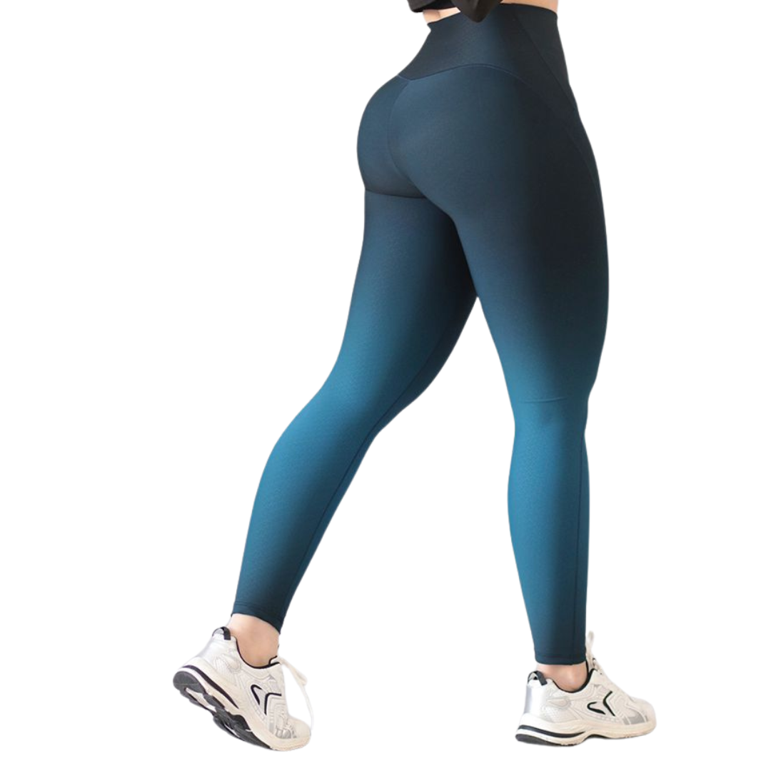 Leggings Deportivos para Mujer Fitness: Efecto Básico, Cintura Alta, Textil Lycra Transpirable con Acabado Liso Degradado Y, Color Azul | Adriana Olimpo