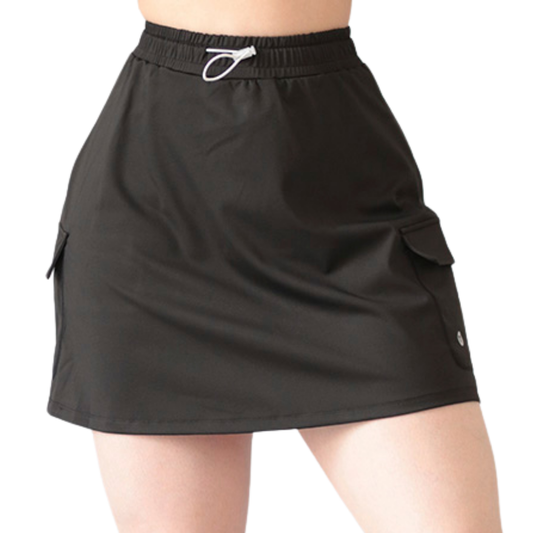 Falda Shorts Deportivos para Mujer Fitness: Efecto Básico, Cintura Alta Con Listón, Textil Lycra Transpirable con Acabado Liso, Color Negro | Adriana Olimpo