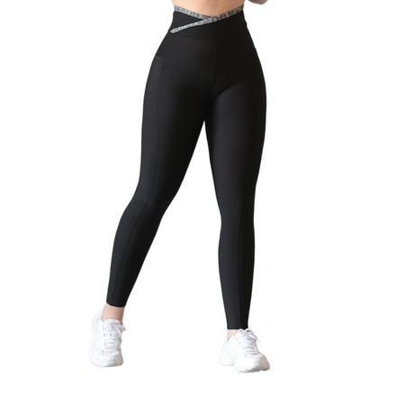Leggings básico con bolsillos | Supplex Stretch, Liso – Negro