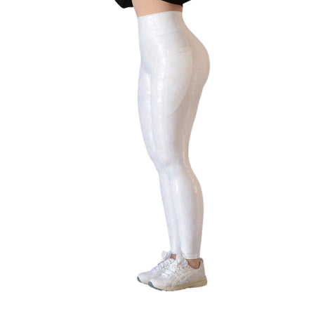Leggings básico con bolsillos | Supplex Stretch, Destellos Reptil – Blanca