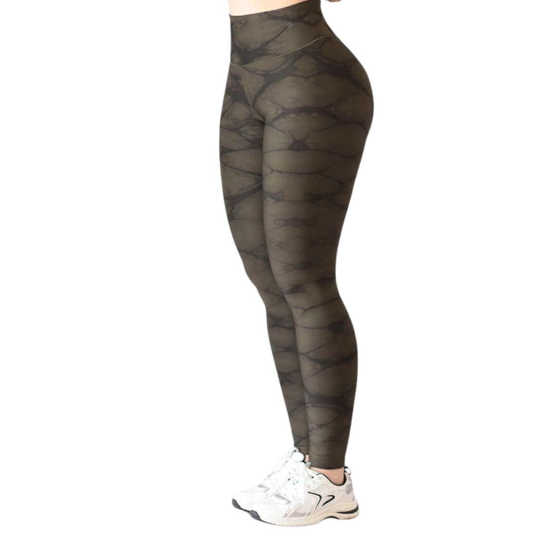 Leggings Deportivos para Mujer Fitness: Efecto Push Up, Cintura Alta, Textil Lycra Transpirable con Acabado Liso Tie Dye, Color Verde | Adriana Olimpo