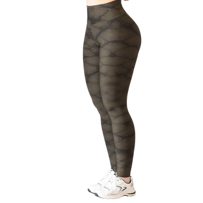 Leggings Deportivos para Mujer Fitness: Efecto Push Up, Cintura Alta, Textil Lycra Transpirable con Acabado Liso Tie Dye, Color Verde | Adriana Olimpo