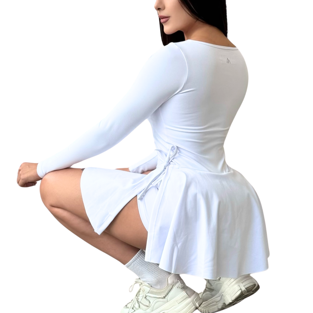 Enterizo Falda Shorts Deportiva para Mujer Fitness: Ajuste perfecto, Textil Lycra Transpirable con Acabado Liso, Color Blanco | Adriana Olimpo