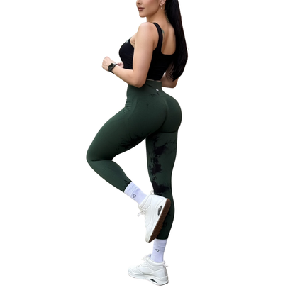 Leggings Deportivos Seamless de Compresión para Mujer Fitness: Glúteos Redondos, Vientre Plano y Cintura Definida | Push Up + Burbuja + Compresión Faja. Ultra Cómodos. Color olivo y negro | Adriana Olimpo
