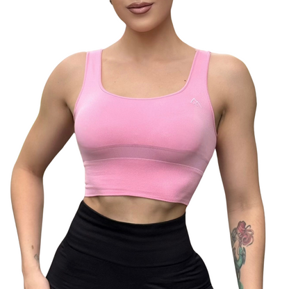 Top para Mujer Fitness: Efecto Alto Impacto Con Copas,  Ajuste Perfecto, Textil Liso, Transpirable, Color rosa | Adriana Olimpo