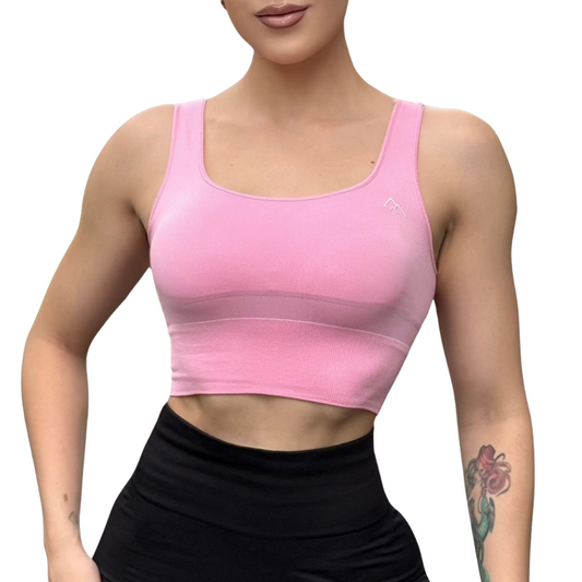 Top para Mujer Fitness: Efecto Alto Impacto Con Copas,  Ajuste Perfecto, Textil Liso, Transpirable, Color rosa | Adriana Olimpo