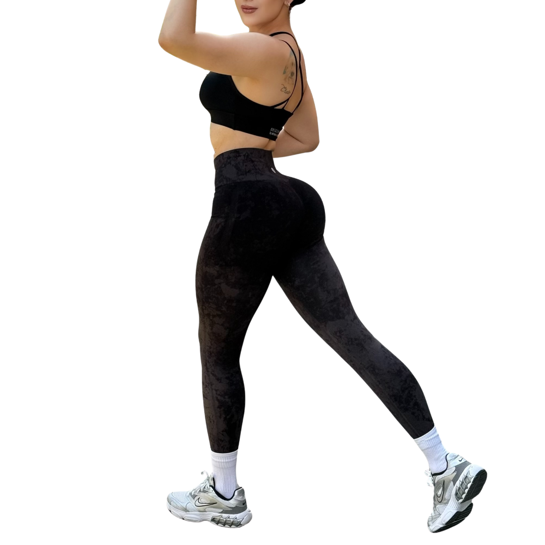 Leggings Burbuja + Push Up | Seamless Compresión - Negro Deslavado
