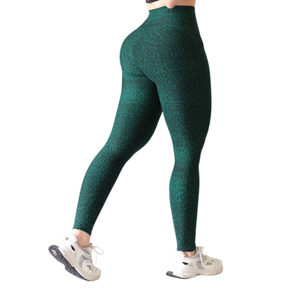 Leggings Deportivos para Mujer Fitness: Efecto Basico, Cintura Alta, Textil Lycra Transpirable con Acabado Liso Manchitas,Color Verde | Adriana Olimpo