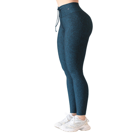 Leggings Deportivos para Mujer Fitness: Efecto Push Up, Cintura Alta, Textil Lycra Transpirable con Acabado Liso Efecto Tejido, Color Azul | Adriana Olimpo