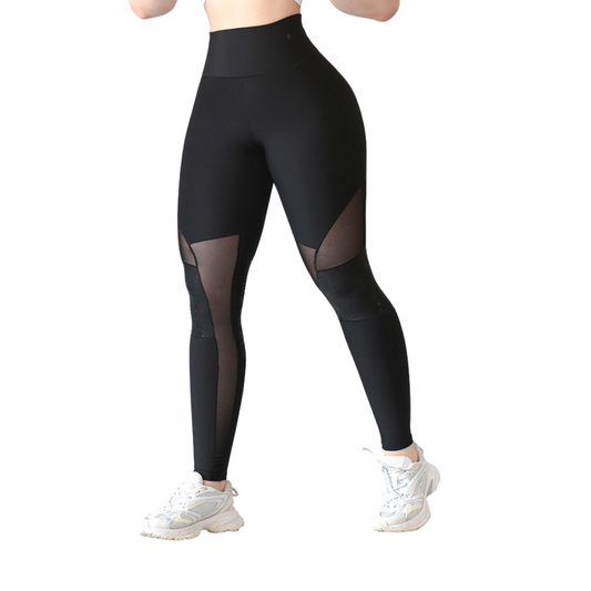 Leggings deportivos Suplex para mujer, efecto básico con cintura alta, textil lycra transpirable con acabado liso bol. Color negro | Adriana Olimpo
